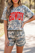Camouflage Howdy Letter Print Relaxed Tee Drawstring Shorts Set