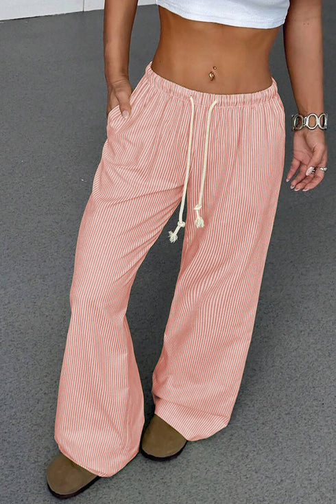Stripe Print Drawstring Loose Fit Active Pants
