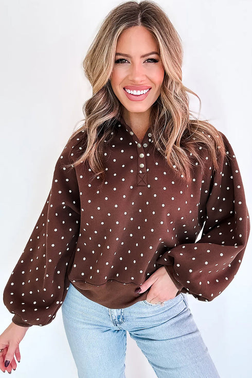 Polka Dot Print Metal Button Collar Pullover Sweatshirt