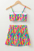 Abstract Pattern Square Neck Skirted Two Piece Swimsuit
