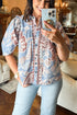 Bohemian Floral Print Scalloped Trim Button Down Shirt