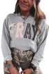 Western Floral Buffalo Plaid Striped Embroidered Patch Pullover Sweatshirt