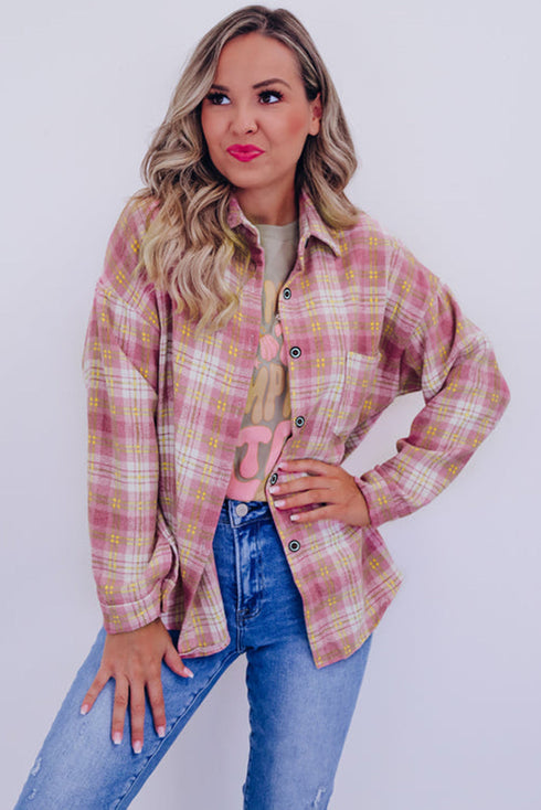 Casual Plaid Print Chest Pocket Long Sleeve Shacket