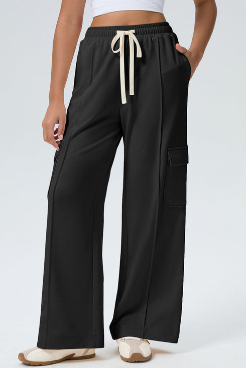 Drawstring Elastic Waist Cargo Patch Pocket Pants