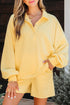 Casual Button Collar Drop Shoulder Pullover Coordinated Short Sets