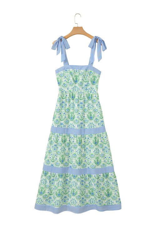 Geometric Floral Striped Patchwork Sleeveless A Line Dress