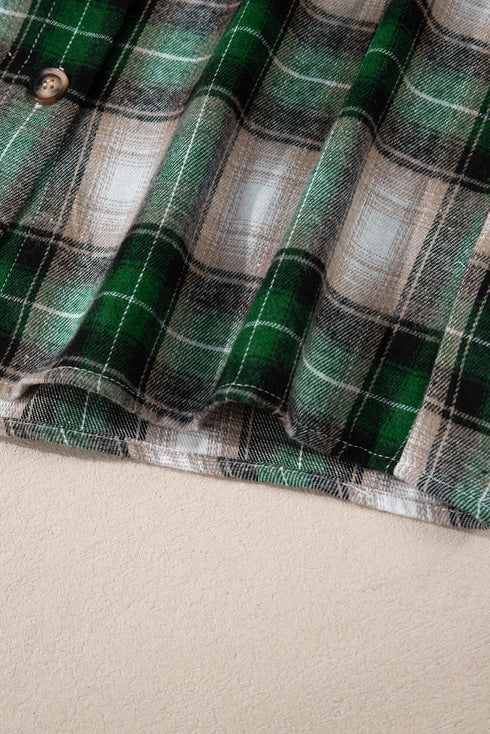 Plaid Print Chest Pocket Button Down Hooded Shacket