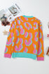 Abstract Animal Print Crew Neck Knit Sweater