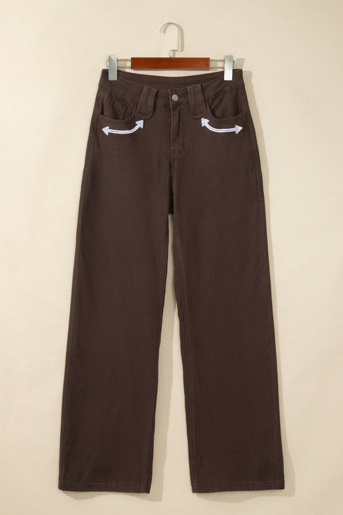 Button Fly Decorative Belt Loops Straight Leg Jeans