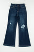 High Rise Ripped Straight Leg Western Denim Jeans