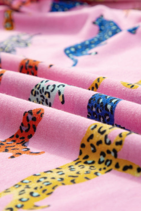 Floral Leopard Print High Waist Two Piece Short Sets