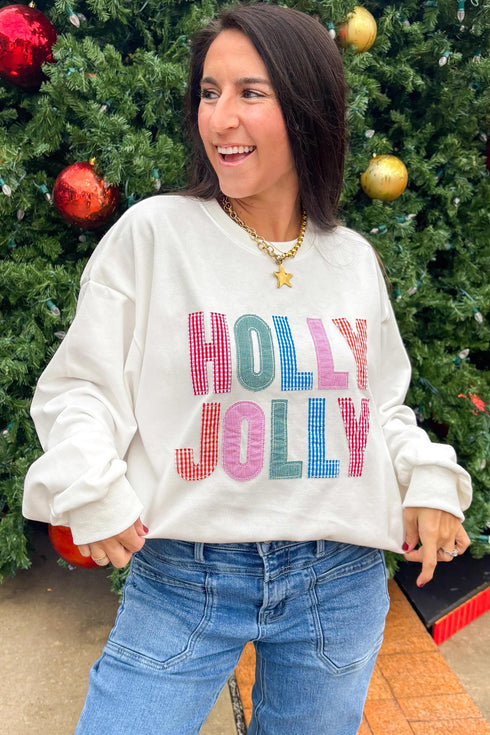 Applique Slogan Round Neck Long Sleeve Sweatshirt