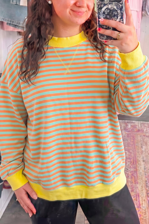 Cotton Striped Pattern High Neck Tunic Sweatshirt