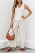 Buttoned V Neck Tank Top Wide Leg Pant Set