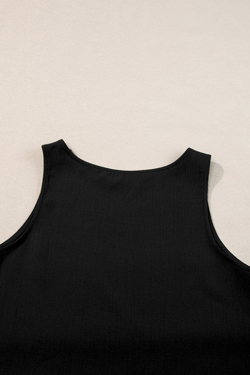 Casual Paneled Print Ricrac Trim Tank Top Short Set