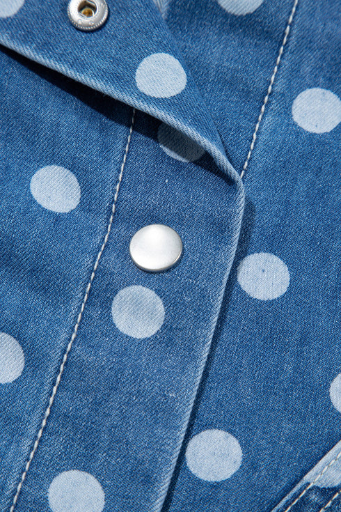 Polka Dot Long Sleeve Collar Shift Tunic Denim Jacket