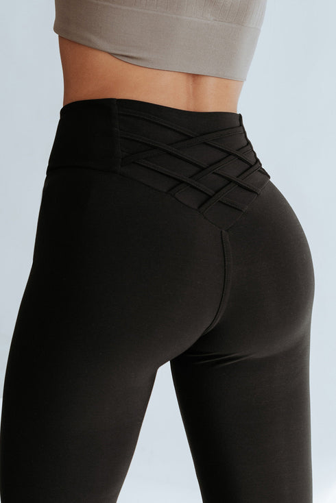 Criss Cross Tummy Control High Waist Solid Leggings