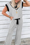 Knit Lace Trim V Neck Tank Drawstring Wide Leg Pant Set
