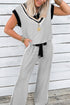 Knit Lace Trim V Neck Tank Drawstring Wide Leg Pant Set