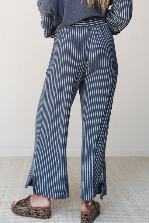 Raw Seam Patchwork Striped Long Sleeve Pant Set