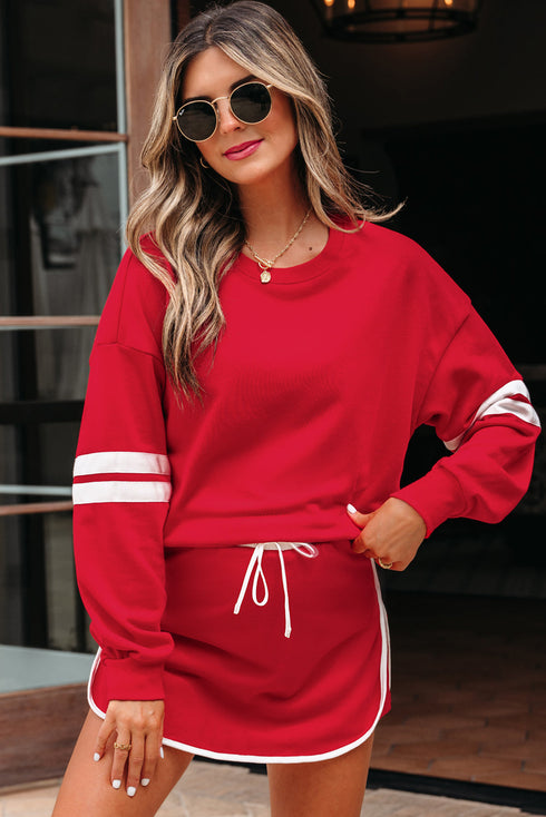 Varsity Stripe Contrast Trim Pullover Skort Two Piece Dress
