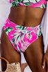 Ribbed Tropical Leaf Print High Waisted Bikini Set
