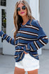 Acrylic Striped Pattern Drop Shoulder Button Cardigan