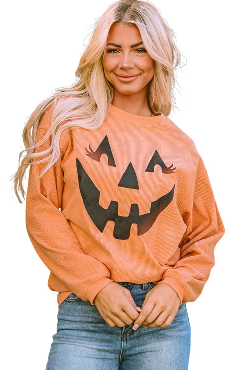 Corded Texture Jack O Lantern Graphic Sweatshirt