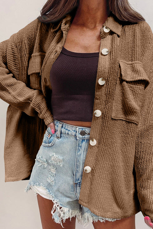 Casual Textured Corduroy Long Sleeve Button Down Jacket