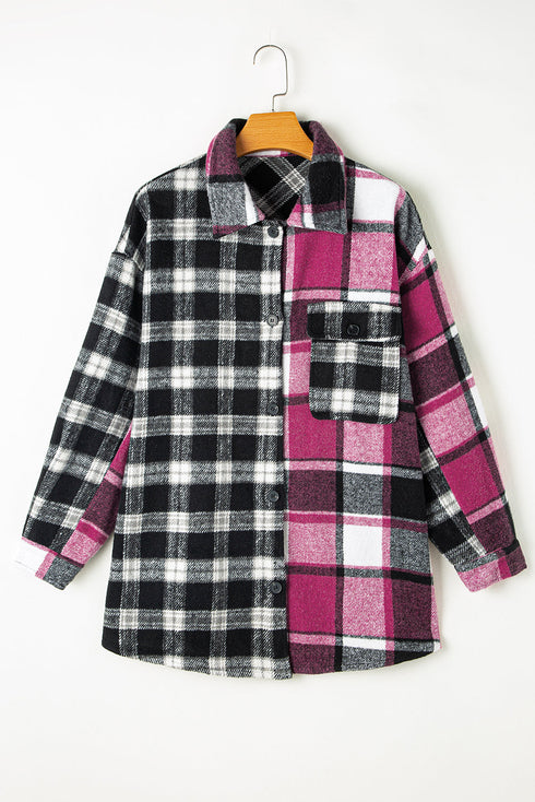Paneled Checked Button Front Plaid Shacket
