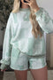 Patchwork Floral Drop Shoulder Baggy Pullover Drawstring Short Set