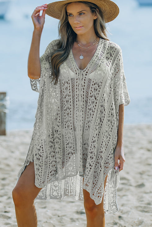 Bohemian Openwork Tassel Hem Swim Cover Up