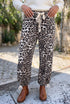 Cotton Denim Leopard Print Drawstring Jogger Jeans