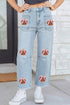 Sequined Pumpkin Patchwork Ankle Length Graphic Jeans