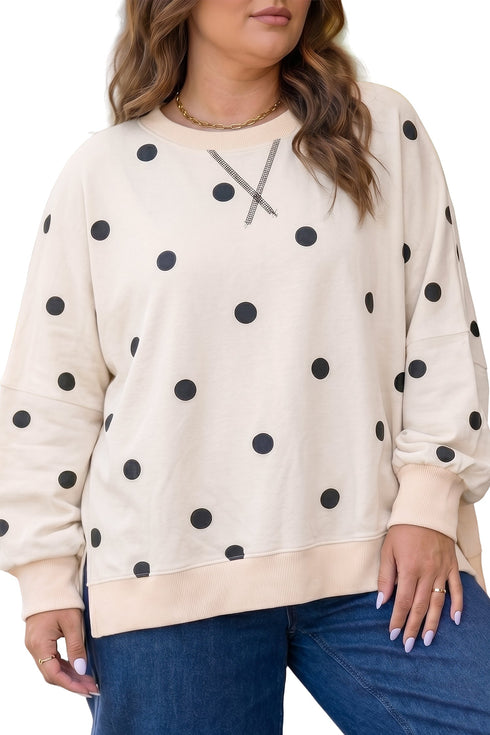 Round Neck Long Sleeve Polka Dot Sweatshirt