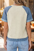 Denim Style Panel Block Patchwork Round Neck Tee