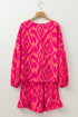 Bohemian Aztec Geometric Print Puff Sleeve Ruffled Sleepwear Set