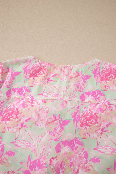 Southern Belle Floral Ribbon Knot Puff Sleeve Blouse