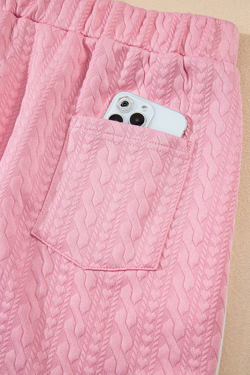 Textured Contrast Trim Crewneck Pocketed Two Piece Dress