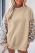 Camouflage Sleeve Crew Neck Baggy Pullover Sweatshirt
