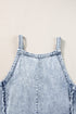 Washed Frayed Exposed Seam Wide Leg Denim Overall Jumpsuit