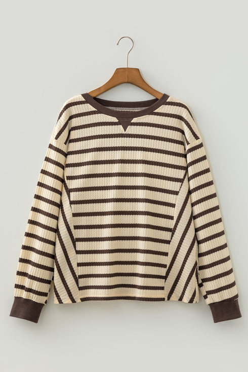 Striped Pattern Patchwork Ribbed Cuff Pullover Sweatshirt