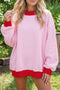 Trimmed Crew Neck Long Sleeve Pullover Sweatshirt