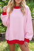 Trimmed Crew Neck Long Sleeve Pullover Sweatshirt