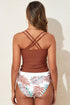Ruched Side Tie Strap Leaf Print Tankini Set