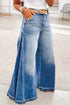 Side Seam Gathering Full Length Flare Leg Denim Jeans