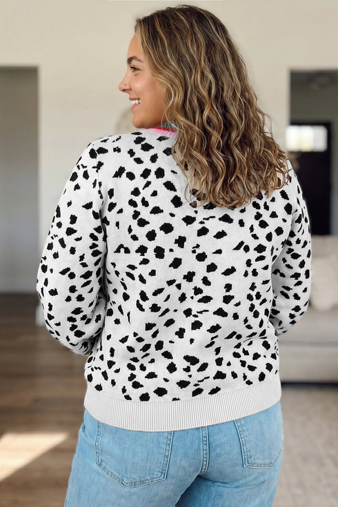 Leopard Print Round Neck Long Sleeve Tunic Sweater