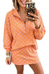 Polka Dot Hooded Long Sleeve Top Skort Dress Set