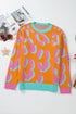Abstract Animal Print Crew Neck Knit Sweater