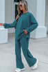 Striped Dropped Shoulder Long Sleeve Top Elastic Waist Pants Two Piece Pant Set